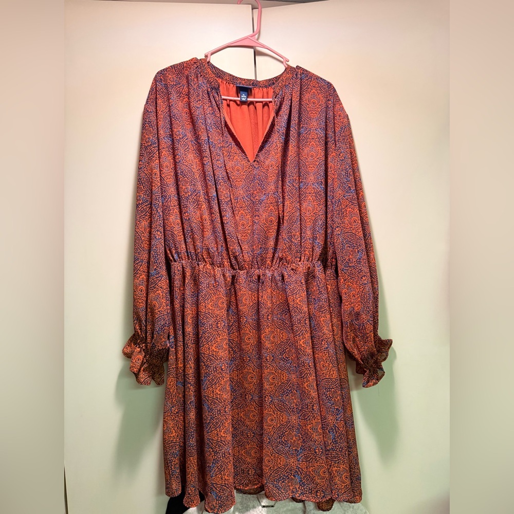 Vibrant Orange and Blue Long Sleeve Dress
